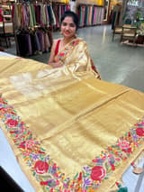 Gold Kanjeevaram Tissue Sareewith petite point embroidery : D62F087