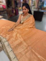 Peach Tissue Saree with pythani tissue embroidered border SS50543