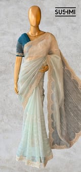 Mint Pure Organza Saree with heavy Handwork