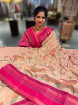 Nude Pink Tissue Gorgette Fusion Saree with vidarbha Borders