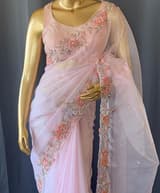 Baby Pink Organza Saree with handwork