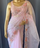 Baby Pink Organza Saree with handwork