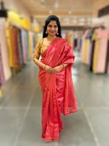 Bright Pink chaderi Tissue saree with designer tissue blouse