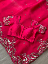 Bright Pink Pure Organza Handwork saree
