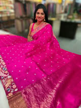 Fuschia Pink Raw Silk Saree with Pythani inspired Embroidery