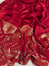 Dark Pink Pure Satin Saree with designer sequence border and blouse