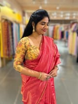 Bright Pink chaderi Tissue saree with designer tissue blouse