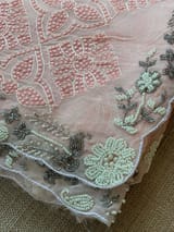 Peach Georgette saree with allover chikankari