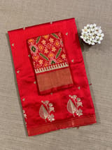 Red Pure Handloom Raw Silk Saree SS50492