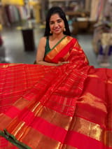 Chilli Red Vintage Checks Kanjeevaram Saree SS50156