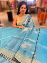 Copper sulphate kora Muslin Tissue fusion saree SS50205