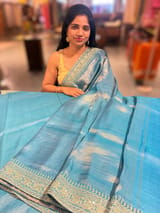 Copper sulphate kora Muslin Tissue fusion saree SS50205