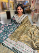 Forest Green Antique Gold base Tissue checks Saree with sabhyasachi borders SS50411
