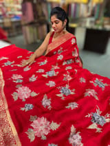 Chilli Red Mashru Banaras with embroidery SS5015