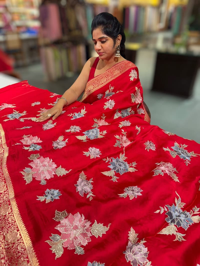 Chilli Red Mashru Banaras with embroidery SS5015