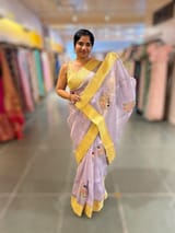 Lilac Pure Organza Saree with banarasi pitawork border and bird applique motifs allover the saree SS50303