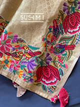 Gold Kanjeevaram Tissue Sareewith petite point embroidery : D62F087