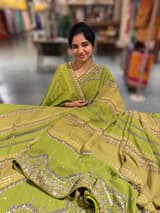 Light Green Kareena Inspired Gorgette Saree with allover mirrors