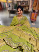 Light Green Kareena Inspired Gorgette Saree with allover mirrors