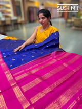 Royal Blue vintage kanjeevaram with ganga jamuna borders S62F152