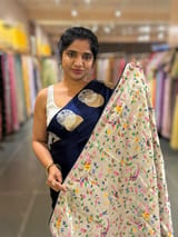 Midnight Blue Pure Satin Saree with embroidered border and blouse