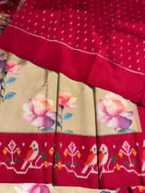 Chickoo & Red combo Printed ikkath Patola saree
