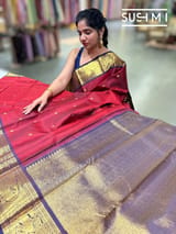 Maroon Red and Blue Vintage Kanjeevaram Saree : S62F117