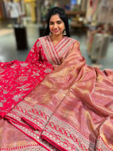 Dark Pink Tissue checks Saree with sabhyasachi borders