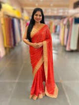Red Georgette Sequence saree with sabhyasachi borders and printed blouse SS50516