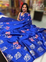 Royal Blue Pure Silk saree with petite point embroidery: S62F165