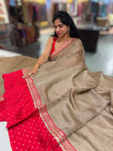 Antique Gold Crush Tissue Saree with Bandhini & Sabhya borders
