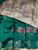 Emerald Green Banarasi Silk Saree with petite point embroidery