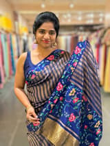 Blue Banarasi Tissue stripes Saree with petite point embroidery SS50215