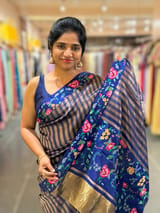 Blue Banarasi Tissue stripes Saree with petite point embroidery SS50215