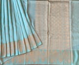 Pastel Blue Poona Silk Saree with heavy weaving open Mashru border