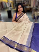 Ivory checks kanjeevaram saree SS50147