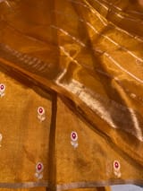 Orange Handloom Banarasi Tissue with meenakari sona rupa flower motifs