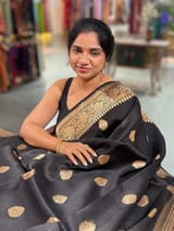 Black Premium Kora Banarasi Saree with heavy weaving  Border