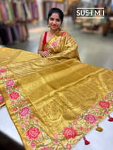 Molten Gold Kanjeevaram Tissue Sareewith petite point embroidery : S62F088