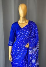 Royal Blue pure gajji silk bandhini Saree