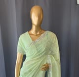 Sea Green Georgette saree with allover Chikankari