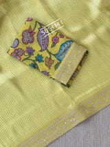 Lime yellow Banarasi tonchoi with pen kalamkari Blouse : D62F015