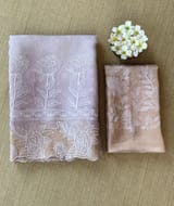 Lilac Organza Saree with tissue cutwork Rose border