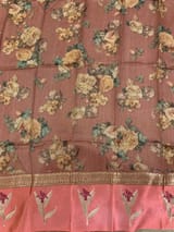 Dark Onion Pink Tussar Dhupion Saree with Floral printed mashru borders SS50462