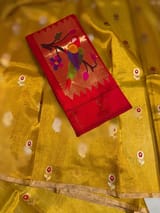 Yellow Gold Handloom Banarasi Tissue with meenakari sona rupa flower motifs