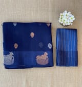 Midnight Blue  kora muslin sarees with kaduwa woven nandi motif border
