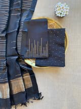 Black Banarasi Handloom Chiniya Silk 3-pc Suit Set SS50587