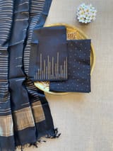 Black Banarasi Handloom Chiniya Silk 3-pc Suit Set SS50587