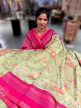 Sage Green Tissue Gorgette Fusion Saree with vidarbha Borders