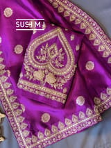Purple Banarasi Silk Saree with Handwork D62F001